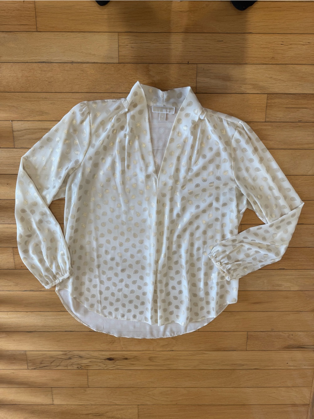 Michael Kors Cream Blouse with Metallic Gold Paisley Design